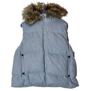 Gap Down Filled Wool Blend Winter Warmth Puffer Vest Gray XXL Faux Fur Hood Y2K